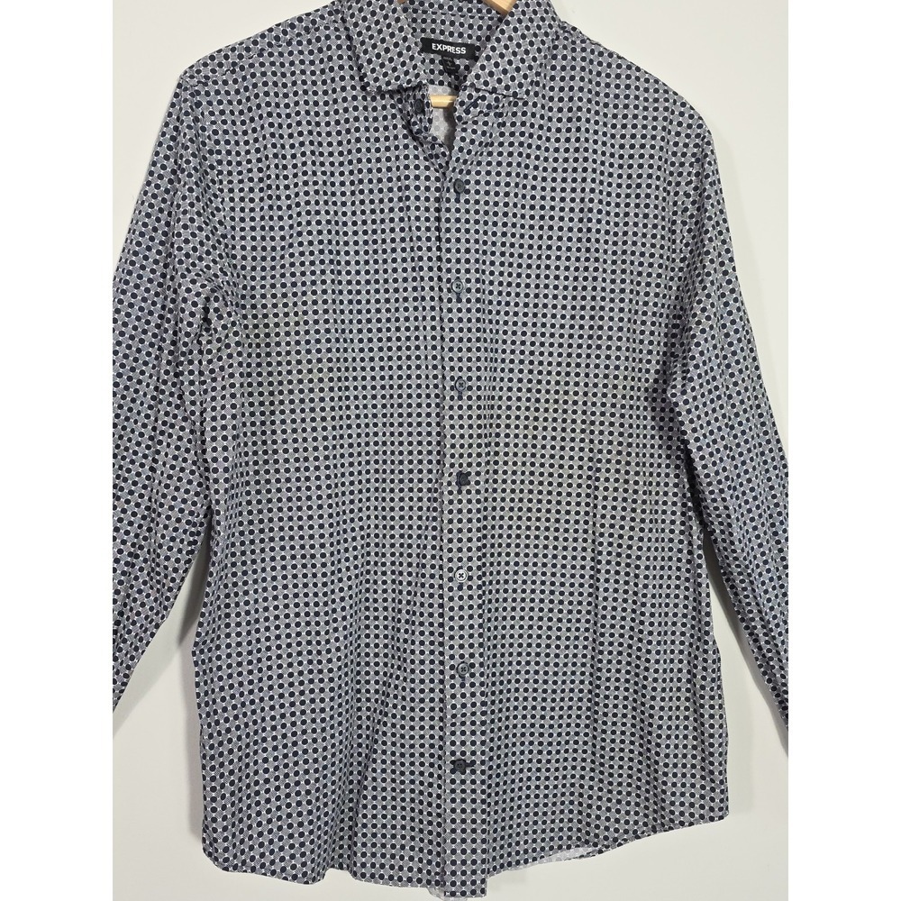 Express Slim Fit Dress Shirt Men 15-15.5 L Blue Geometric Button Up - Picture 3 of 10